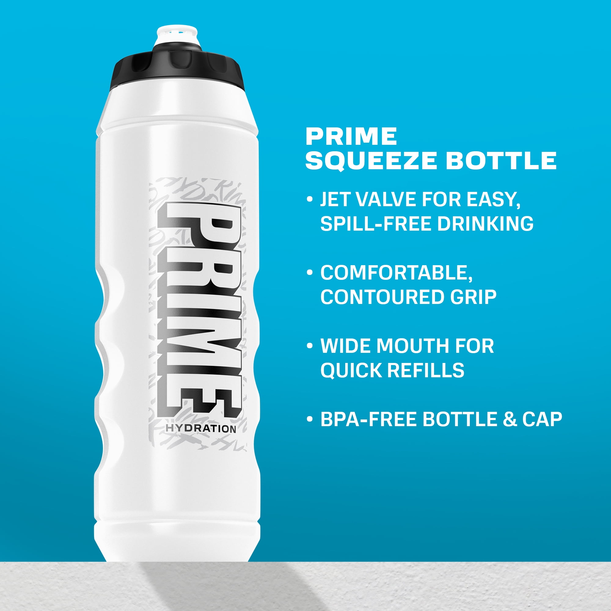Prime Hydration, Squeeze Sports Water Bottle, White Graffiti, 32 fl oz