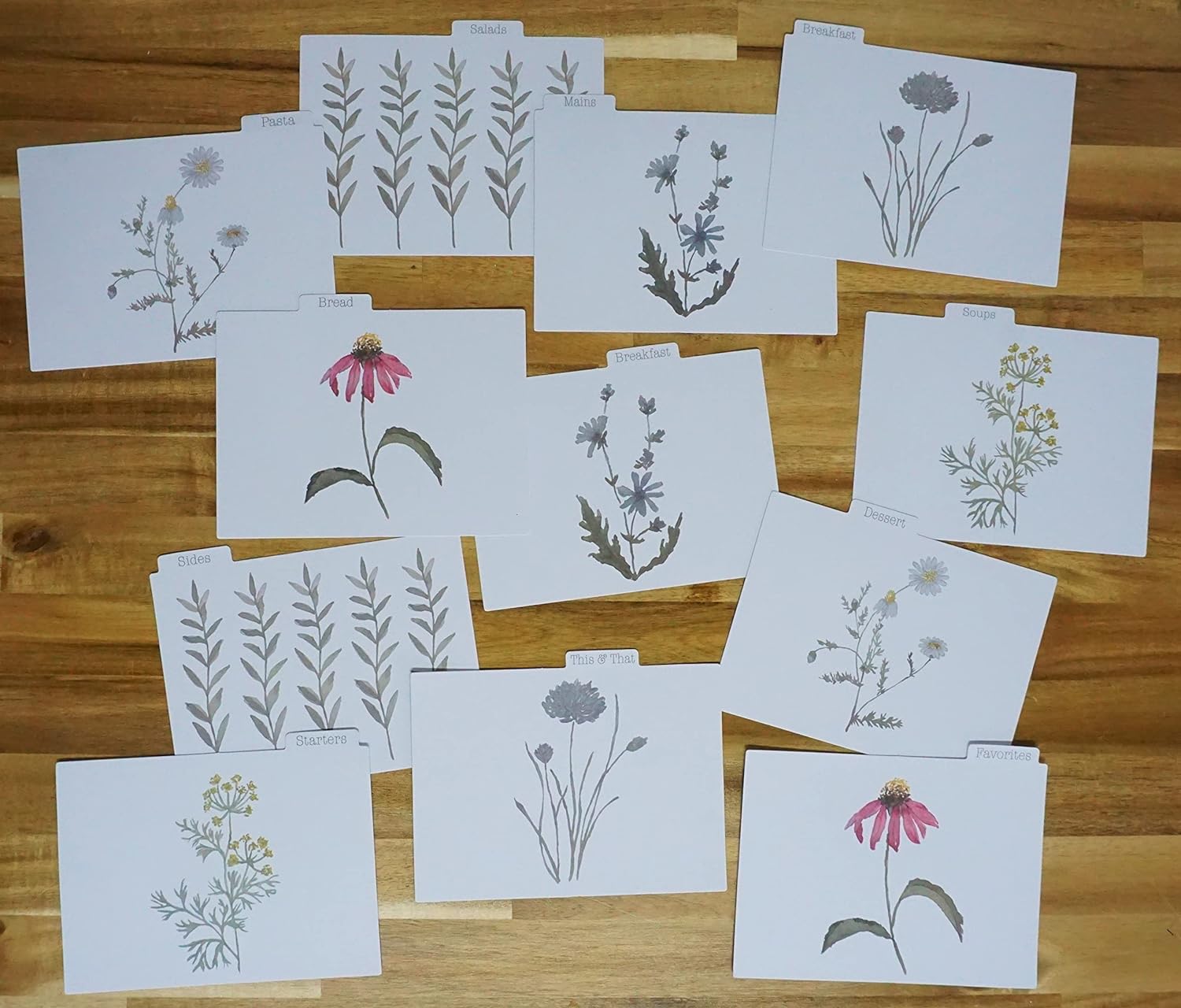 Tin Recipe Box Holder With Cards - Wildflower Print - Includes 100 4X6 Cards and 12 Dividers - Beautiful Decorative Tin Box Flower Gift