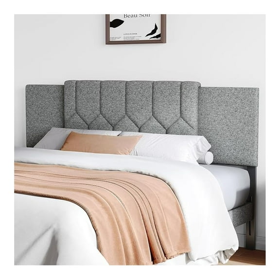 3 in 1 Headboard for Full/Queen/King Size Bed, Upholstered Tufted Headboard Only, Height & Width Adjustable Head Boards, Attach Frame, Study & Comfortable, Ideal for Bedroom, Dorm, Guest Room, Grey