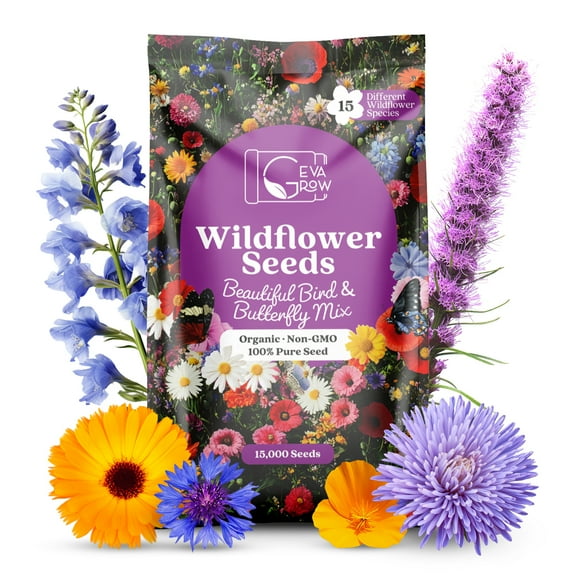 Bird & Butterfly Wildflower Seeds – 1oz Packet (15,000  Seeds, Covers 100 Sq Ft) | 18 Flower Varieties, Annual & Perennial | Organic, Non-GMO | Garden & Potting Mix for Pollinators & Wildlife
