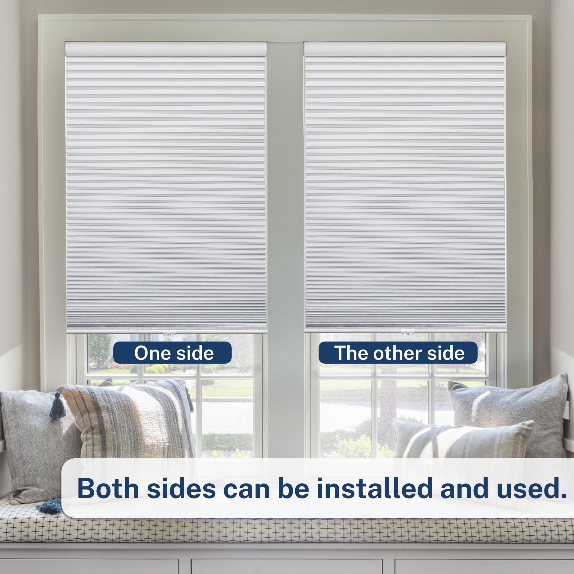 Keego Cordless Cellular Shade for Windows Insulated Mini Blinds for Room Darkening Blackout White, 44"W x 84"H