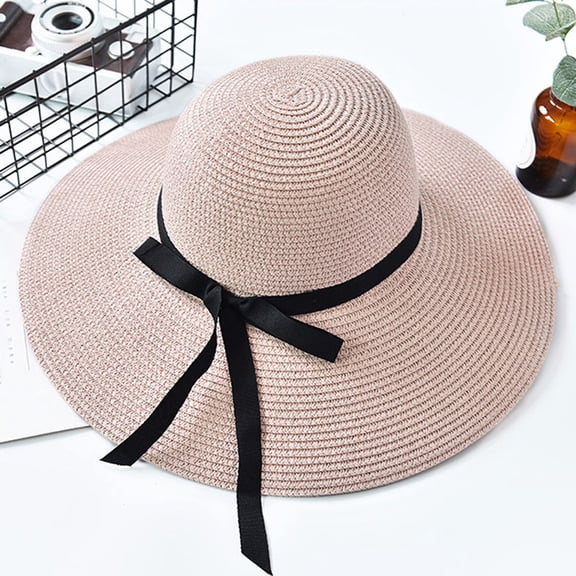 LiuXxxx Wide Brim Straw Sun Hat for Women Ladies Summer Beach Floppy Cap Baseball Style Pink
