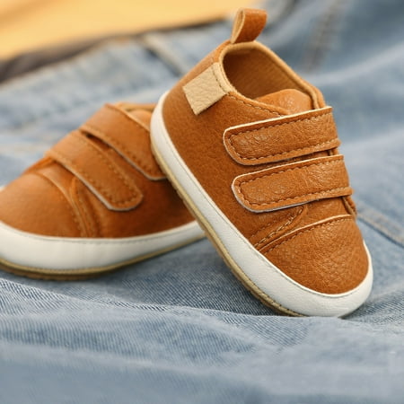 Baby Boys Girls Casual Sneakers Toddler Pu Leather Rubber Hard Sole Outdoor Slippers Crib First Walkers Shoes(Size:6-12 Months)