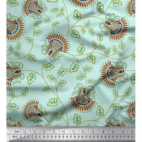 Soimoi Rayon Fabric Leaves & Floral Artistic Decor Fabric Printed Yard 42 Inch Wide