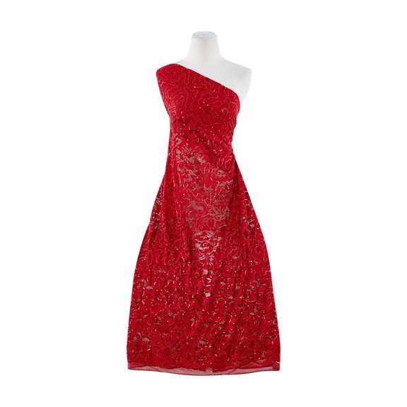 Zelouf Maxwell Floral Sequin Lace , Sewing, DIY, Crafts Fabric by the Yard, Arresting Red, 3 Yard