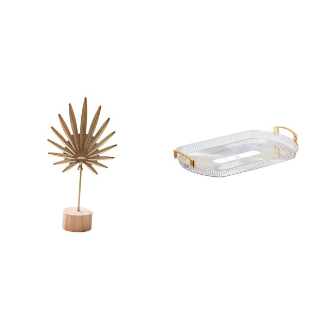 Escultura de hoja abstracta nórdica, figura de metal, artesanía, adorno creativo para mesa, fiesta, hogar, con bandeja rectangular para guardar joyas,