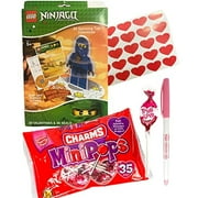 Lego Ninjago 32 Valentine Cards Spinning Tops With Heart Stickers, Charms Lollipops and 1 Happy Valentine's Pen Classroom Exchange Bundle