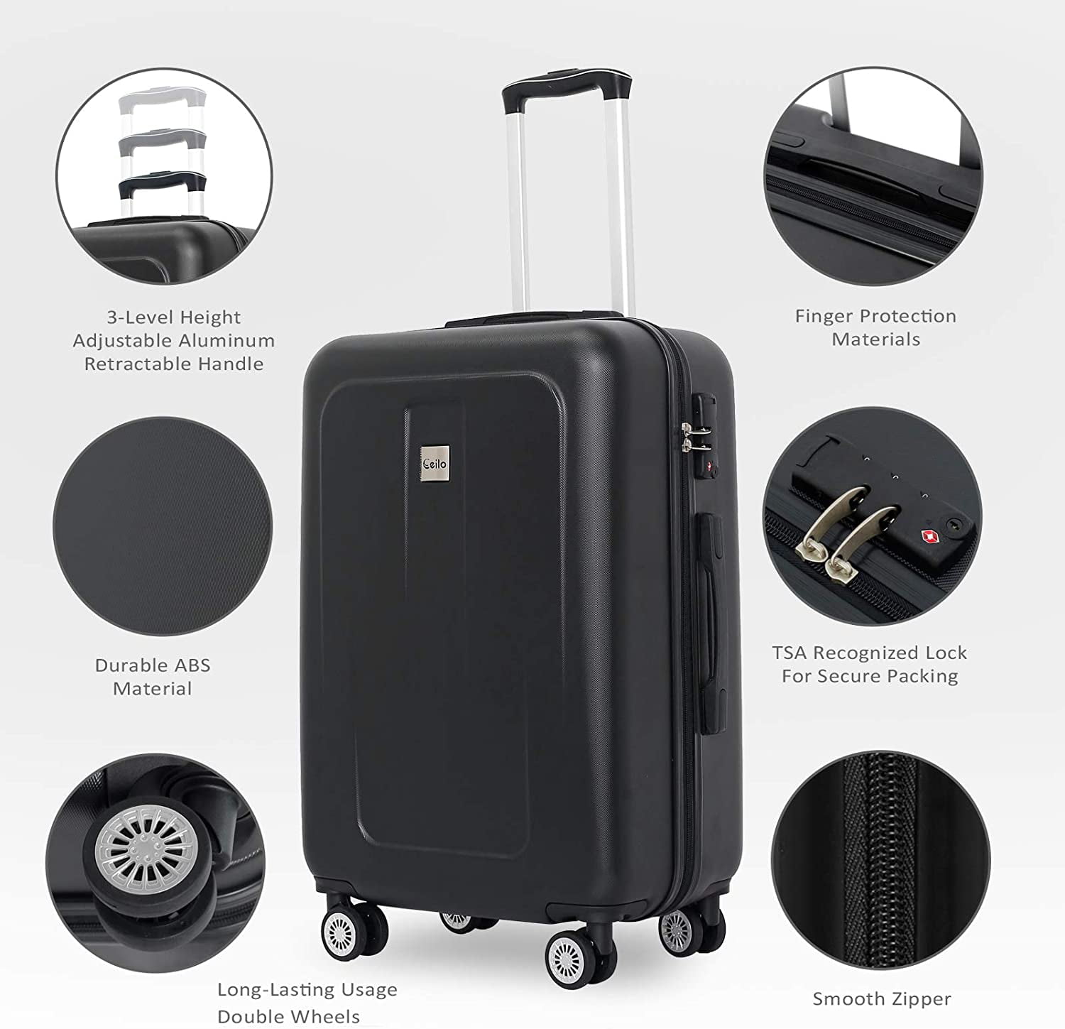 3 Piece Set REYLEO USB Charging Luggage 20in PC+ABS Carry on Luggage Travel Suitcase Built-in TSA Lock 8 Silent Spinner Wheels Side Handle No USB 