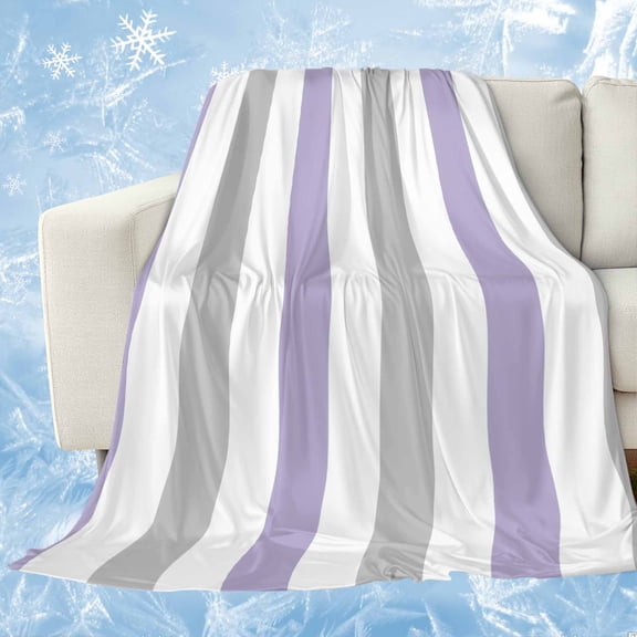 Purple Grey Stripe Cooling Blanket,Lightweight Breathable Summer Throw Blanket with Double Sided Cold Effect,Modern Farmhouse Vertical Striped Picnic Blankets Bed Sheet for Hot Sleepers 40"x60"
