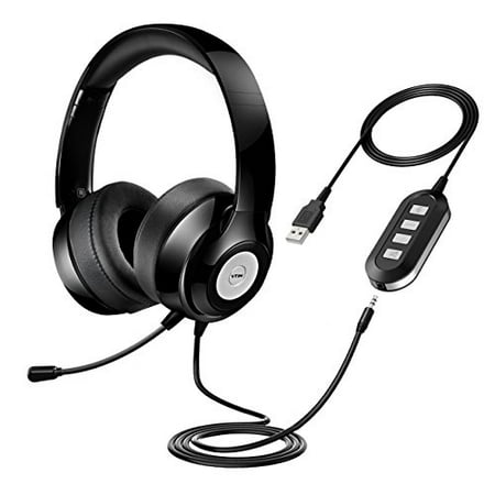 Vtin Headset with Microphone, USB Headset/ 3.5mm Computer Headphone Headset Noise Cancelling and Hands-Free with Mic, Stereo On-Ear Wired Business Headset for Skype, Call Center, PC, Phone, (Best Usb Headset With Microphone For Mac)