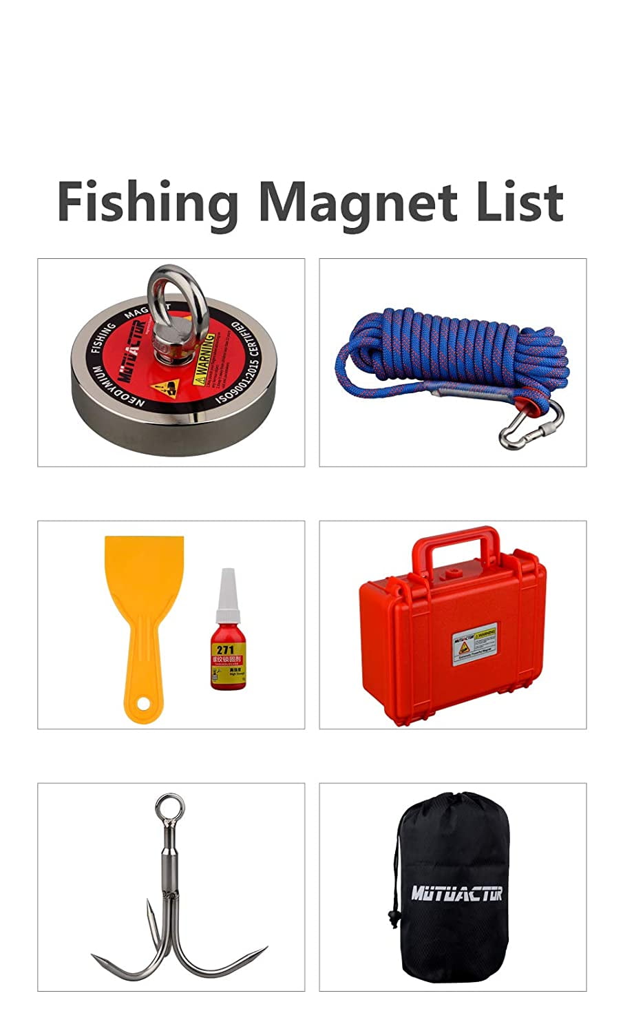 MUTUACTOR 2150LB Fishing Magnet Kit Three Sides Long Magnetic
