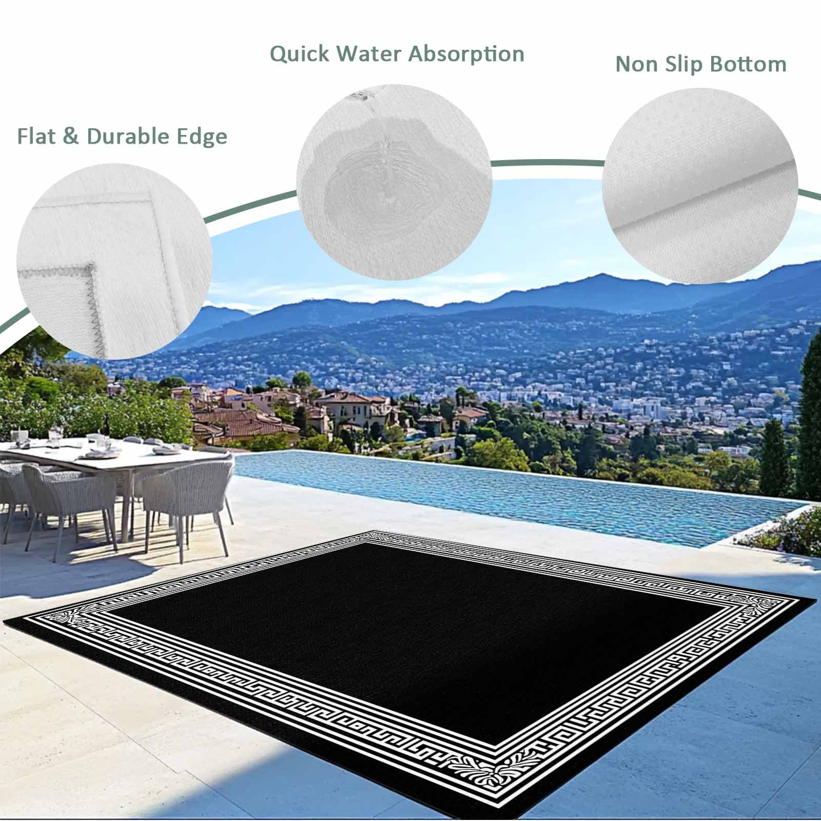 Outdoor Rug 6x9 ft Black White Greek Key Pattern Waterproof Outdoor Patio Rug Mat Non Slip Outside Area Rugs Carpet for RV,Camping,Porch,Deck,Pool,Balconybackyard,Geometric Modern
