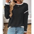 thumbnail image 6 of Female Fashion Crewneck Pullover Sweater Casual Color Block Ribbed Knit Tops Loose Fall Tops Black & Gray L, 6 of 9