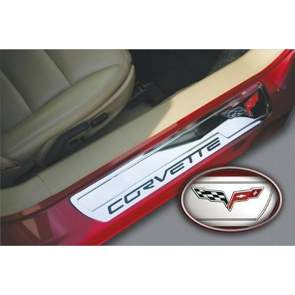 Corvette Door Sill Plates - Billet Chrome with C6 Logo : 2005-2011 C6