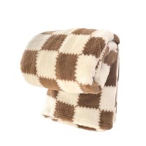 AYktou 79×47 Inch Fleece Throw Blankets, Soft and Warm Color-Blocking Check Pattern Cover Blanket, Plush Sofa Blanket Nap Blanket Bed Sheet Air Conditioning Blanket Gifts for Women & Men, Coffee