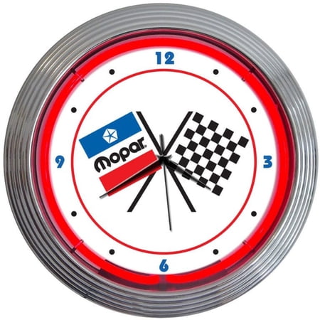 MOPAR CHECKERED FLAG NEON CLOCK – 8MPFLG