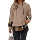 thumbnail image 2 of Sudadera con Capucha de Larga para Mujer, Estilo Patchwork A Cuadros, con Abertura Lateral, Ideal para Otoño e Invierno. Caqui M, 2 of 9