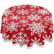 SKYSONIC 60" Beautiful Winter Snowflakes Round Tablecloth Christmas Table Cloth Cover Mat Washable Polyester Dining Decorative for Holiday Home Picnic Party Wedding