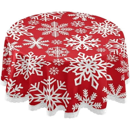SKYSONIC 60" Beautiful Winter Snowflakes Round Tablecloth Christmas Table Cloth Cover Mat Washable Polyester Dining Decorative for Holiday Home Picnic Party Wedding