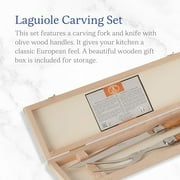 Jean Dubost Laguiole 2-Piece Carving Set, Olive Wood Handles - Rust-Resistant Stainless Steel - Includes Wooden Tray - Made in France