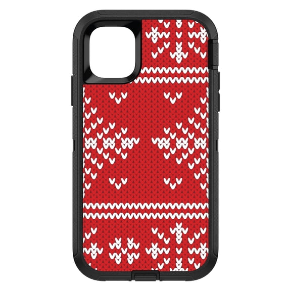 DistinctInk Custom SKIN / DECAL compatible with OtterBox Defender for iPhone 11 (6.1" Screen) - Red White Ugly Christmas Sweater - Christmas All Year