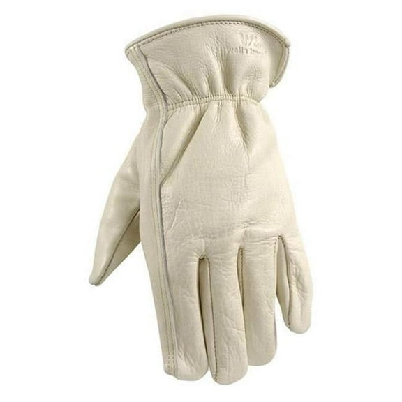 Mens Leather Work Gloves with Reinforced Palm, DIY, Yardwork, Construction, Motorcycle, Medium Wells Lamont 1130, Tan