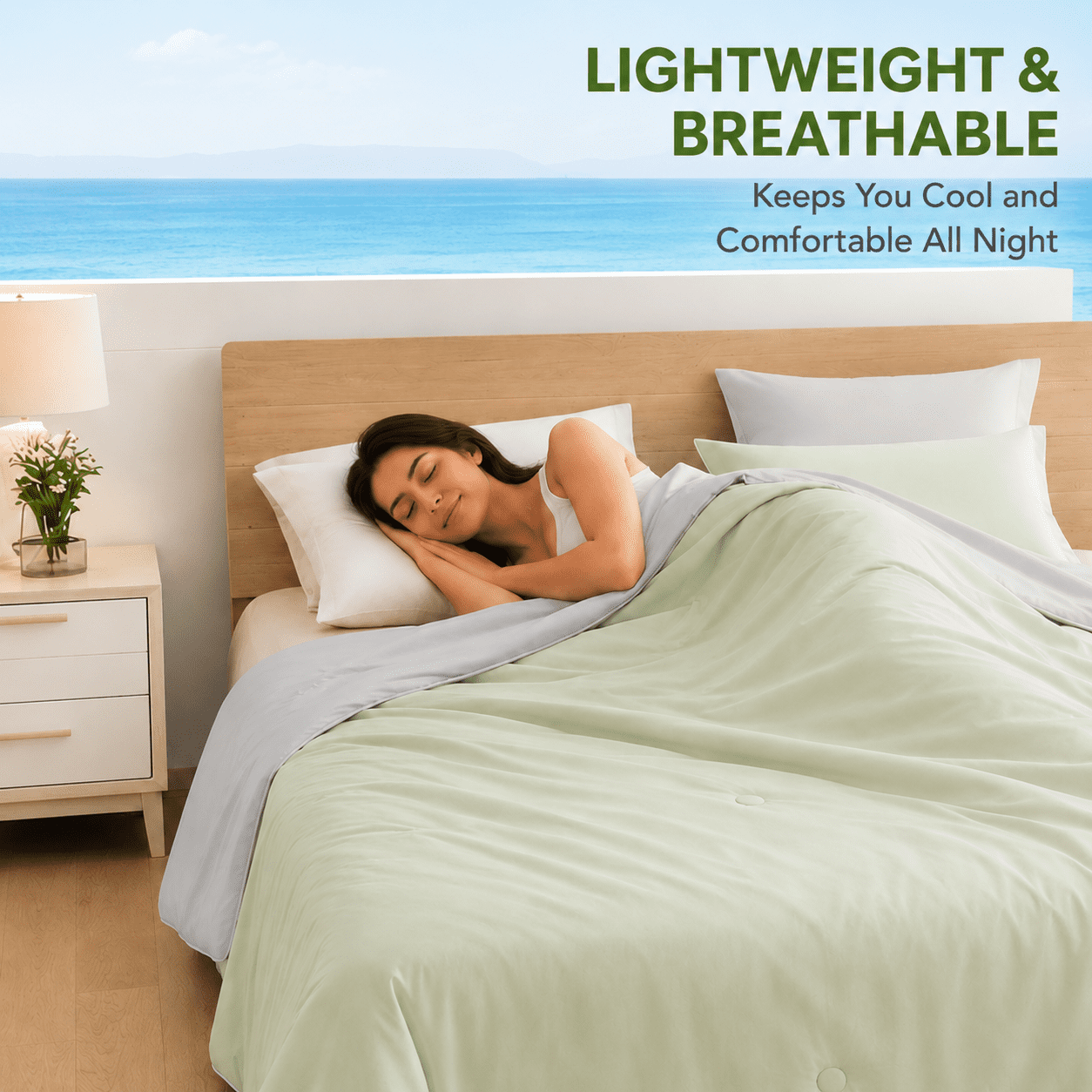 SUNNY HEAT Cooling Summer Comforter Twin Size 60"x80", Cooling Blanket for Hot Sleepers, Lightweight Breathable Double-Sided Quilt, Gray & Icegreen