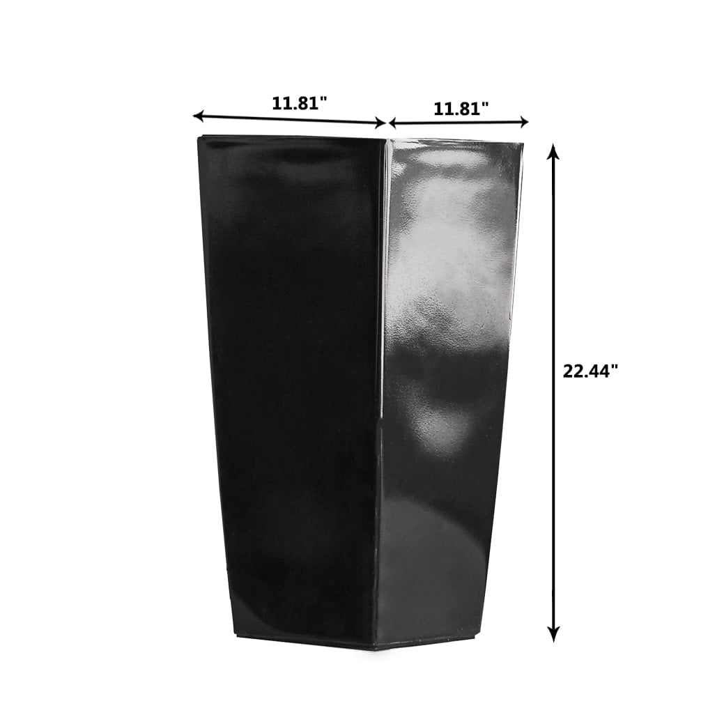 XBrand 22.4" H Black Plastic Self Watering Indoor Outdoor Square Planter Pot, Tall Decorative Gardening Pot, Home Décor Accent