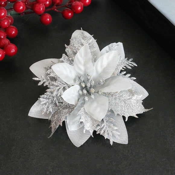 Argent 10pcs, or, argent, rouge trois couches imitation fleur arbre de Noël pendentif imitation fleur arbre de Noël pendentif shooting prop