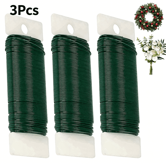 3 Pack Green Floral Wire, 22 Gauge Flexible Paddle Wire, 118 Yards Total for DIY Crafts, Christmas Wreaths, Tree Decor, Garland & Floral Arrangements