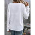 thumbnail image 4 of Womens Waffle Knit Tops Fashion Long Lantern Sleeve Casual Blouses V Neck Oversized T Shirts White M, 4 of 6