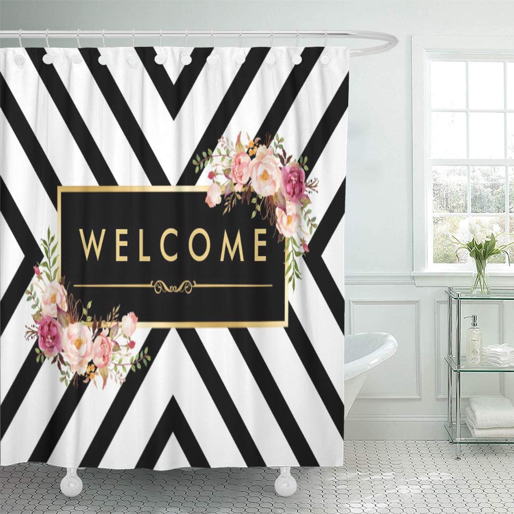 Yusdecor Salon Gold Vintage Floral Black White Stripes Hair Beauty Bathroom Decor Bath Shower Curtain 60x72 Inch Walmart Canada