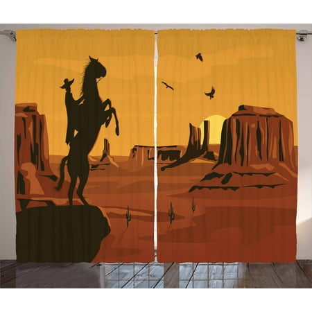 Western Curtains 2 Panels Set Cartoon Illustration Of Wild West