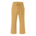 thumbnail image 7 of Petite Capris Pants for Women Drawstring Elastic Waist Cotton Linen Cropped Trousers With Pockets Summer Loose Straight Yellow 3XL, 7 of 7