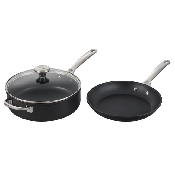 Le Creuset - Juego de utensilios de cocina antiadherentes endurecidos, 3 piezas Sartén de 10 pulgadas, 4.25 cuartos Sartén con tapa), gris