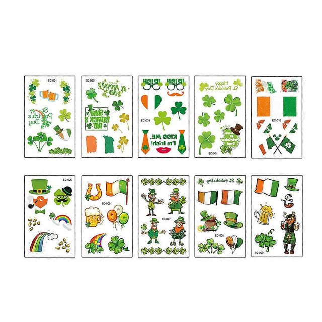 10 Sheets St Patricks Day Face Tattoos St. Patricks Day Tattoo Stickers St. Patricks Day Decorations St Patricks Day Cosplay