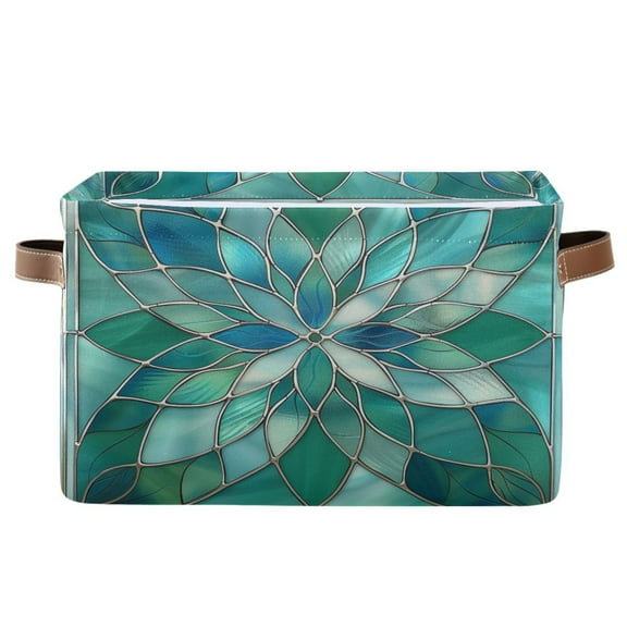 Storage Bins with Handle Fabric Organizer Basket Foldable Box 1 Pack Floral Stained Glass 14.2x10.2x8.3