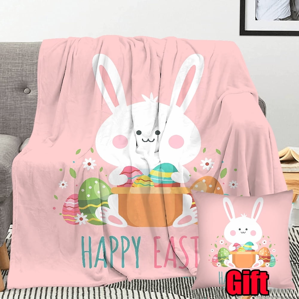 Easter Bunny Bed Blanket With Pillow Cover For Bed Couch Living Room Sofa Chair UltraSoft Air