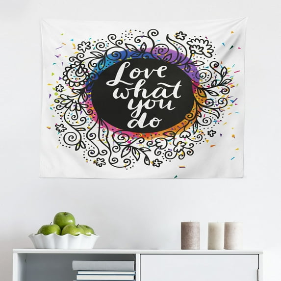 Love What You Do Tapestry, Colorful Composition with Modern Design Contemporary Themes Love Work, Fabric Wall Hanging Decor for Bedroom Living Room Dorm, 2 Sizes, Multicolor, by Ambesonne