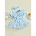 thumbnail image 3 of ZINTAOZT Newborn Baby Girl Romper Dress Outfits Flower Mesh Lace Ruffle Jumpsuit Dress Headband Cute Summer Clothes, 3 of 8