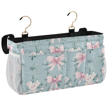 Ryvnso Bedside Caddy Bows Floral Bedside Storage Bag Hanging Organizer