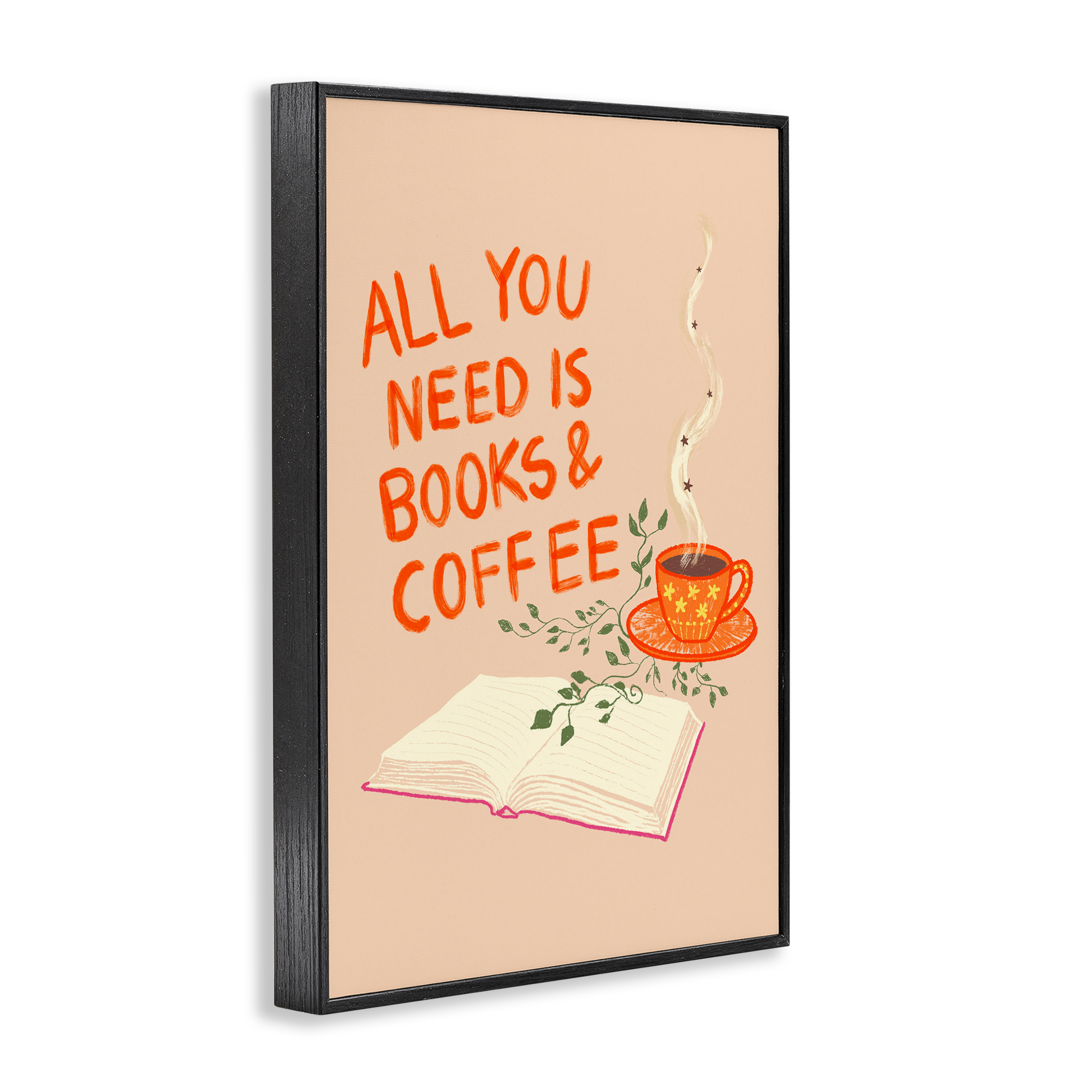 Need Books & Coffee Black Framed Giclee Art, design by Florentina Dolci