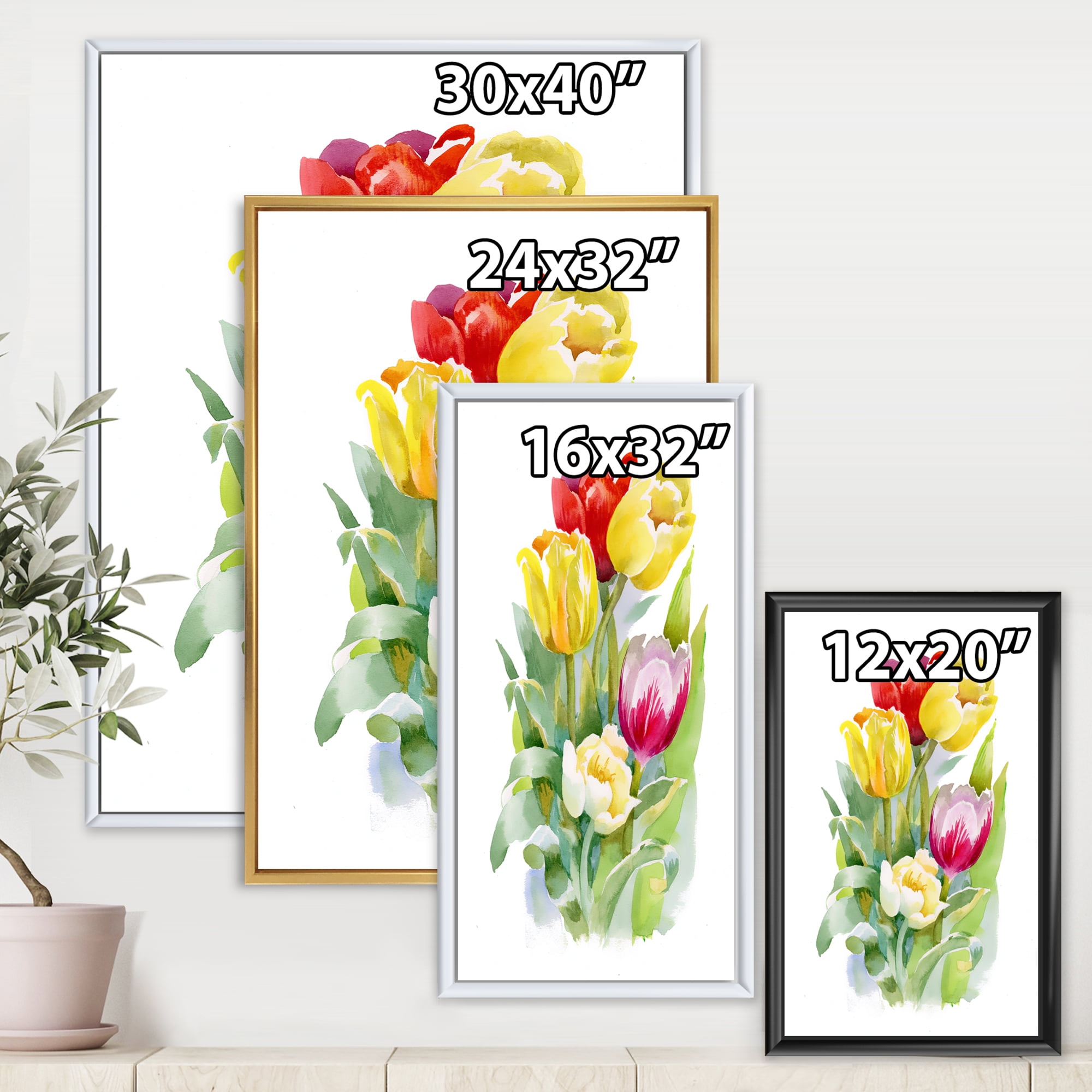 Designart 'Bouquet of Red and White Tulips' Traditional Framed Canvas Wall Art Print