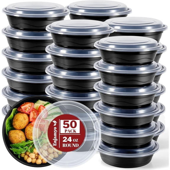 50 Pack Meal Prep Container with Lids,24 oz Round Food Storage Containers,Reusable Plastic Food Storage Containers with Lids,Meal Prep Bowls,Microwave and Freezer Safe,Stackable