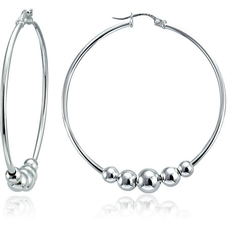 Totally Beaded Earrings - Sterling Silver Beaded Round Hoop Earrings, 42mm