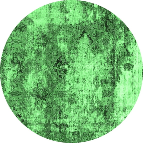 Ahgly Company Indoor Round Abstract Emerald Green Modern Area Rugs, 7' Round