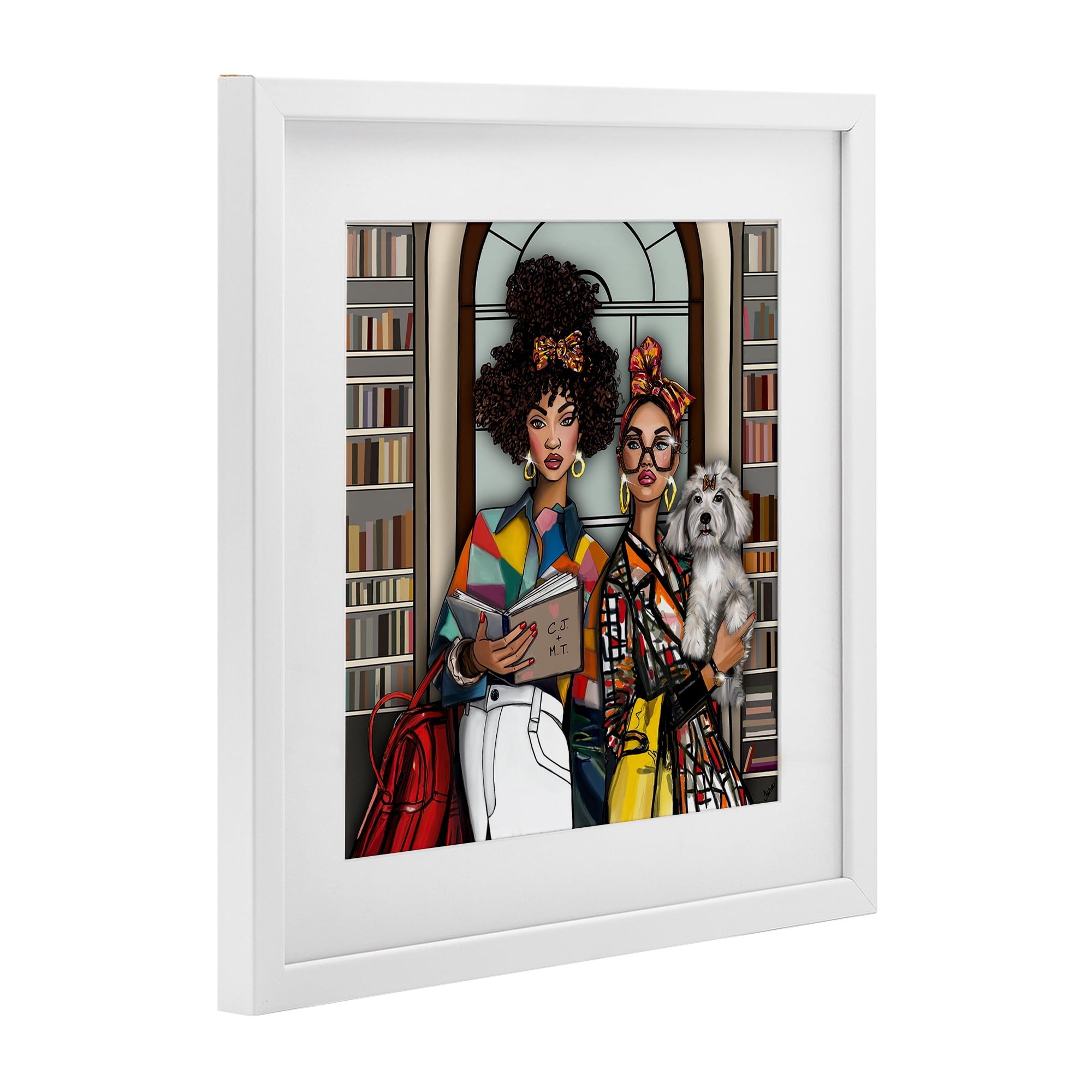 Stupell Industries Bookish Girls at Library White Framed Print Under Glass, design by Tara Boone