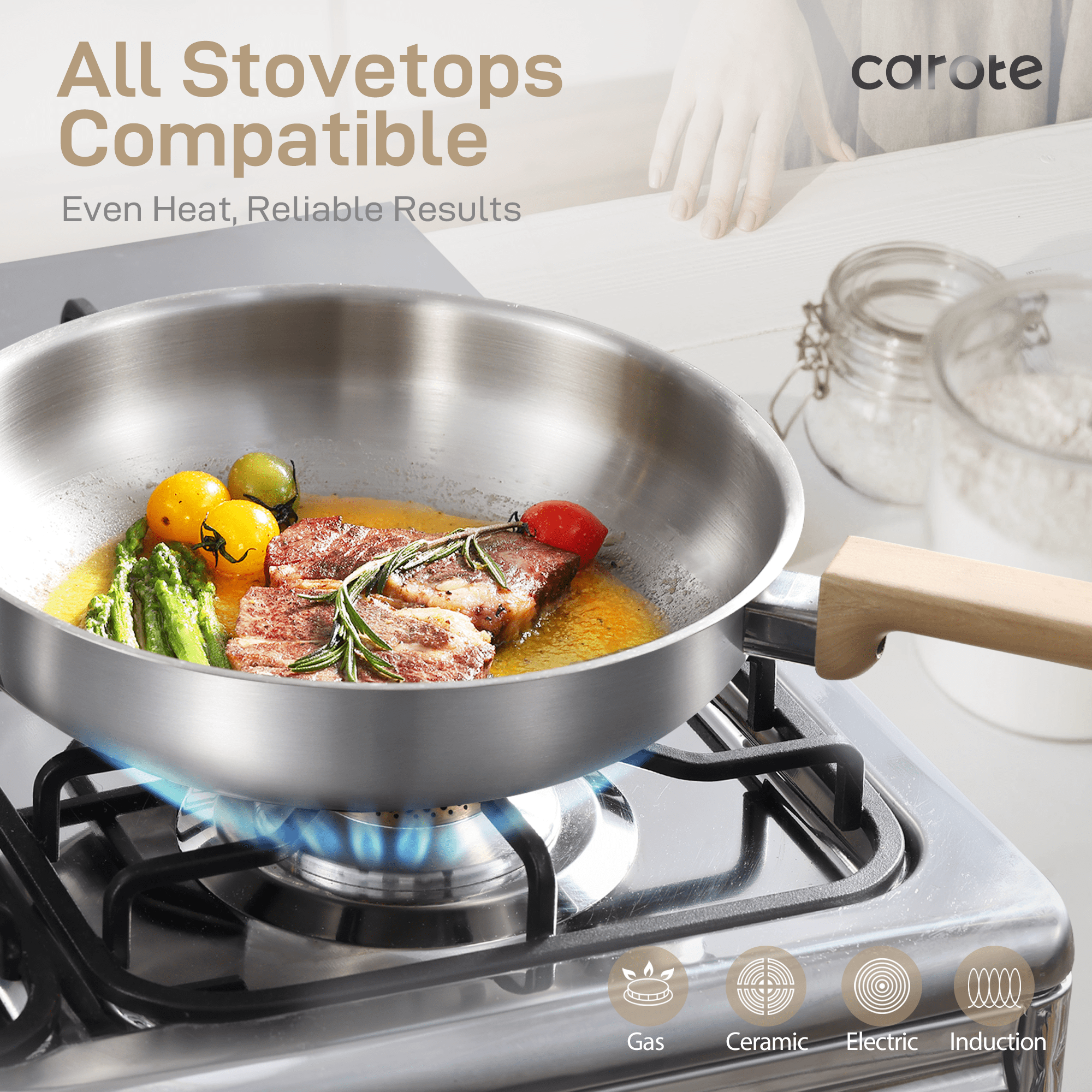 Carote 7-Piece Stainless Steel Cookware Set, Induction Pots and Pans for Home, RV, and Camping