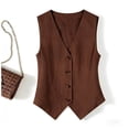 thumbnail image 4 of cocolona Linen Vest for Women Sleeveless Button Down Solid Color Trendy Waistcoat Trendy Casual Tops, 4 of 5