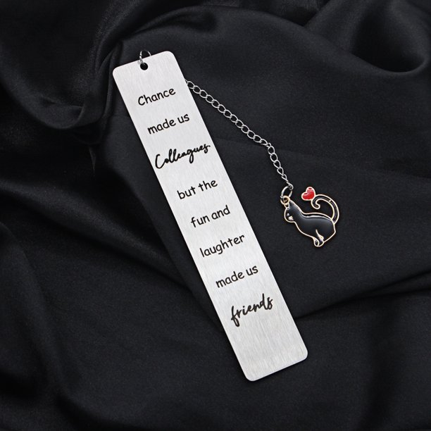Marcapáginas con letras de acero inoxidable, colgante de gato de dibujos animados, regalo para estudiantes del Día del Maestro